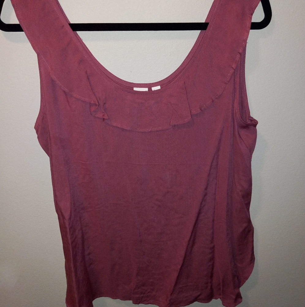 Pink Sleeveless Top with Ruffled Neckline